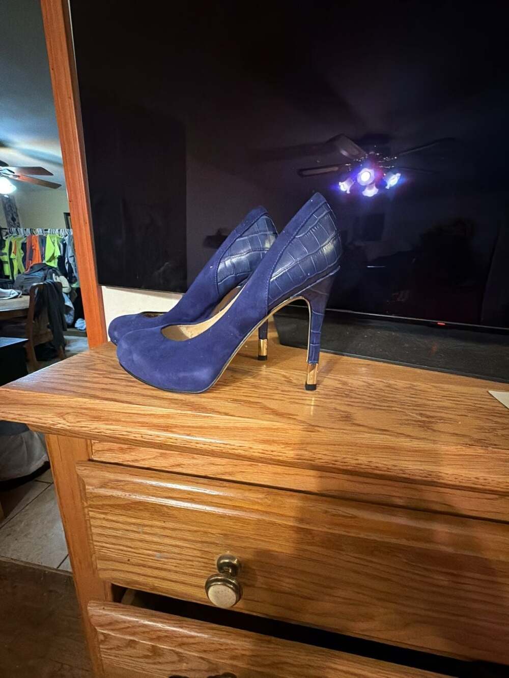 Guess Blue Suede and Croc-Embossed Stiletto Pumps